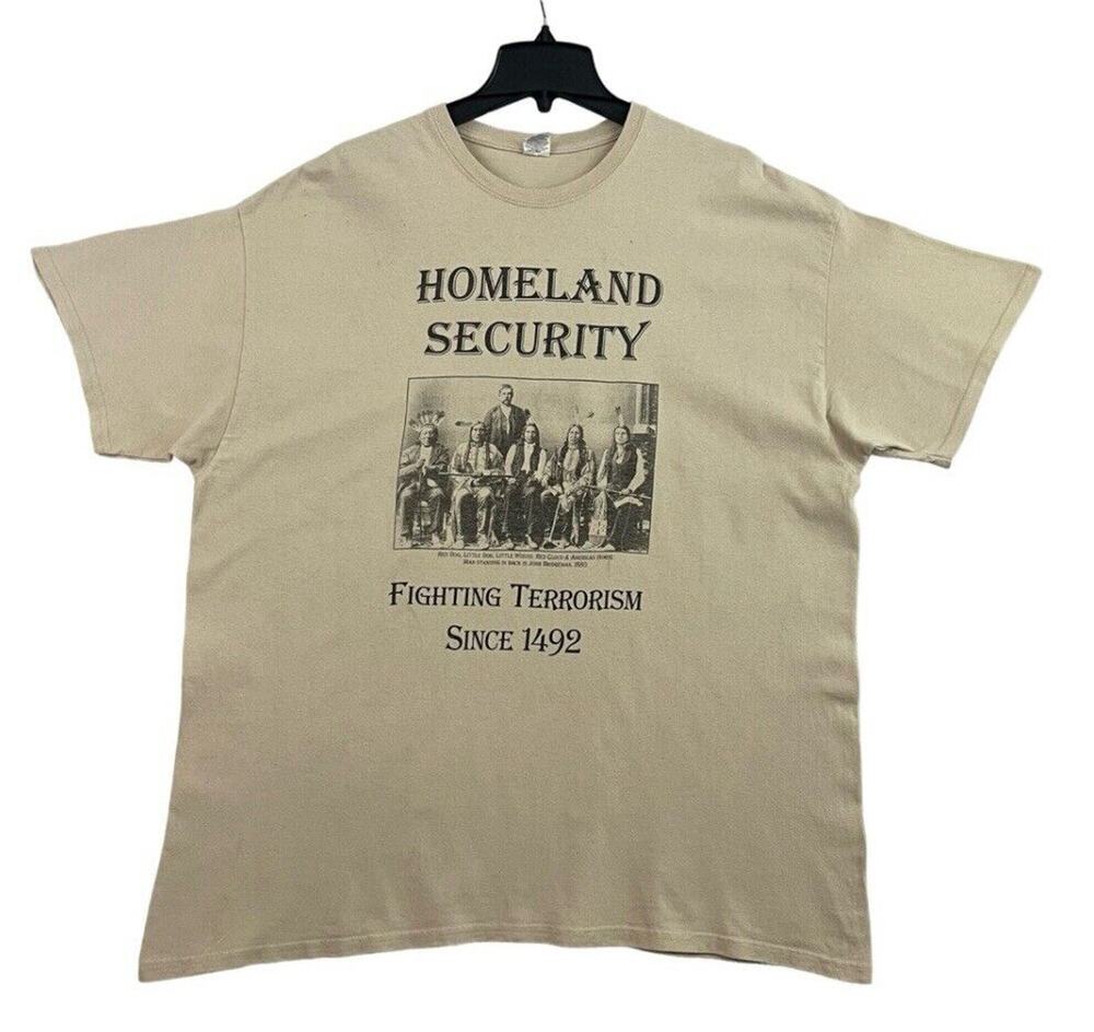 Homeland Security T Shirt Mens XL Beige Vintage Gildan Fighting Terrorism Tee